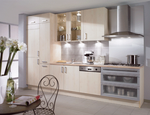 Melamine maple wooden color kitchen cabinets MK048