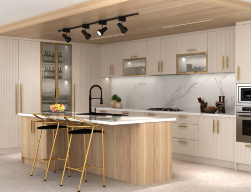 Wooden Color Cabinets Matching with Glass Door Kitchen MK-055