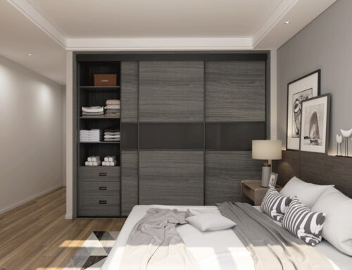 Grey color black frame sliding door wardrobe SDW035